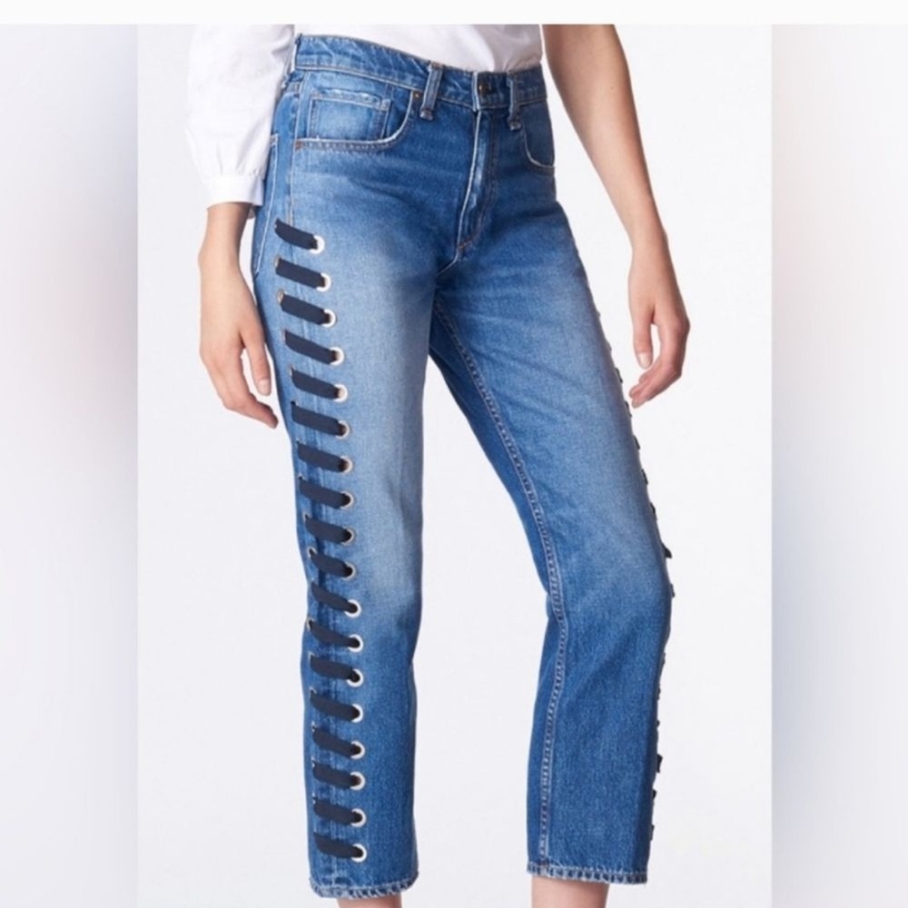 Veronica Beard Women Jeans Ines Girlfriend Lace up Cropped‎ Size 26